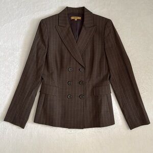 Alex Marie | Wool Blend Stripe Double Breasted Button Front Blazer Brown (4)
